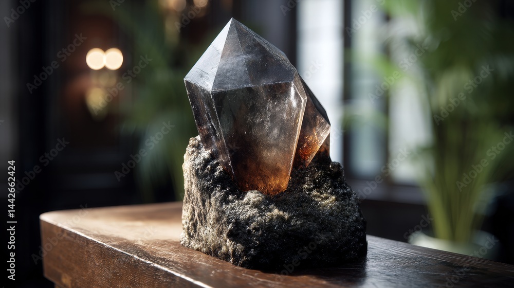 Poster Elegant crystal beautifully displayed on a table showcasing its unique features and natural charm in a realistic setting