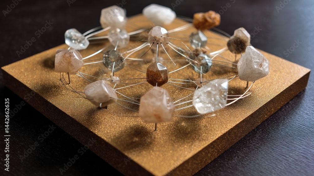 Aufkleber beautiful group of crystals artfully arranged on a wooden board capturing the essence of a realistic
