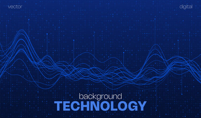 Ai blue tech abstract background with wavy lines, digital particles and cyber tech vibes, ideal for web banners and hi-tech concepts.