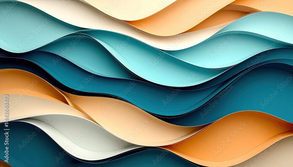 Poster flowing waves of colorful paper art studio abstract design creative space close-up view visual harmo
