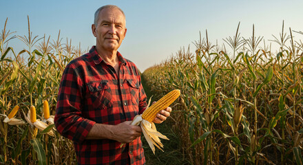 Farmer in front of corn plantation