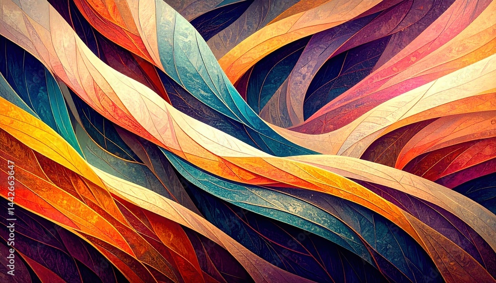 Poster dynamic flow of colorful waves abstract art digital creation vibrant environment close-up perspectiv
