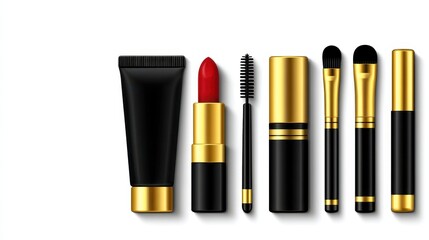 Obraz premium Comprehensive set of makeup brushes and mascaras organized neatly for effortless application and flawless beauty looks