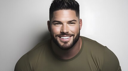 Obraz premium Smiling Muscular Man Portrait Studio Shot Green Shirt