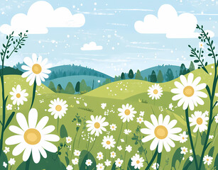 Spring Meadow with Daisies