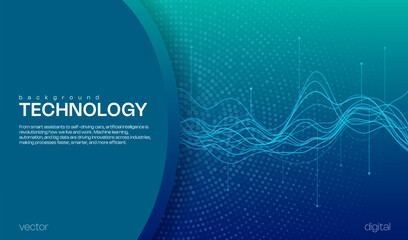 Ai blue tech abstract background with wavy lines, digital particles and cyber tech vibes, ideal for web banners and hi-tech concepts.