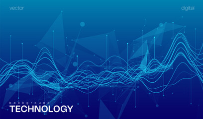 Ai blue tech abstract background with wavy lines, geometric shapes and cyber tech vibes, ideal for web banners and hi-tech concepts.