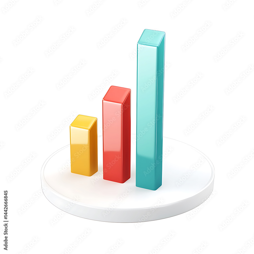 Poster growth chart visualization 3d illustration of bars on circular podium business analytics and financi
