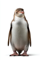 Fototapeta premium Red Book Yellow-eyed Penguin - standing upright, facing camera, isolated on white background
