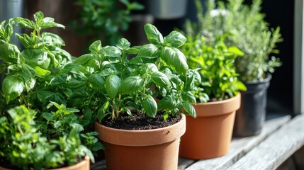 Fresh herbs in terracotta pots (1)