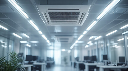 Central air conditioning unit in modern office space with bright lighting and sleek design