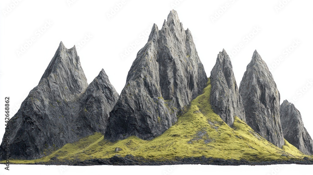 Aufkleber towering cliffs with sharp peaks and moss patches on white background