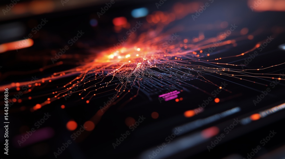 Poster visual representation of data connections in a modern digital network at nighttime