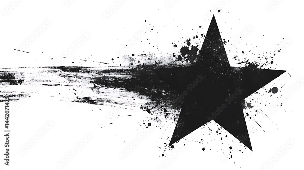 Poster grunge star with brush strokes and splatters for abstract design element and textured graphic compos