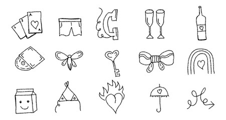 Retro element in grunge rough scribble sketch style, summer vacation