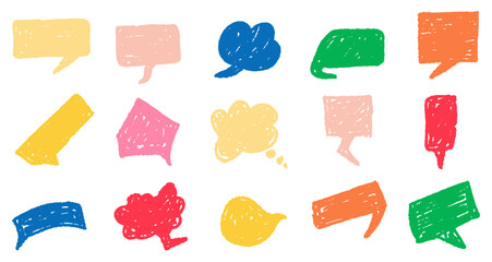 Set of chat speech bubble, Crayon scribble doodle text frames