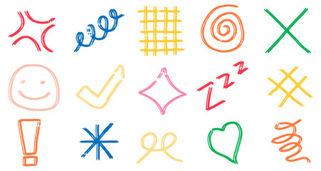 Retro doodle hand drawn, set element sketch crayon scribble
