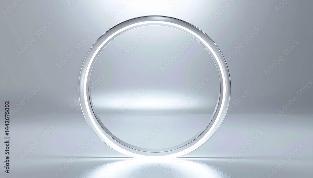 Poster illuminated circular display modern art installation digital showcase minimalist studio front view a