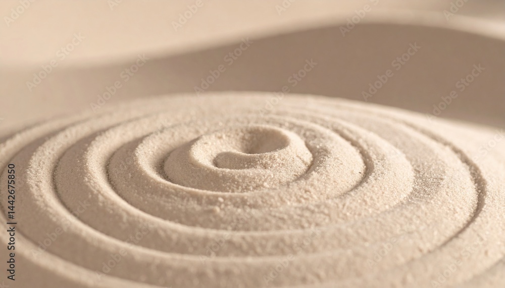 Poster creating spiral patterns in fine sand tranquil studio environment close-up photography artistic conc