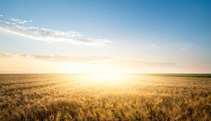 Golden sunrise over wheat fields rural landscape nature photography tranquil environment wide-angle view agricultural concept for seo impact