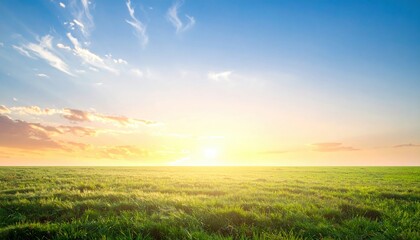 Sunrise over a lush green field nature landscape photography vibrant sky peaceful environment serenity concept