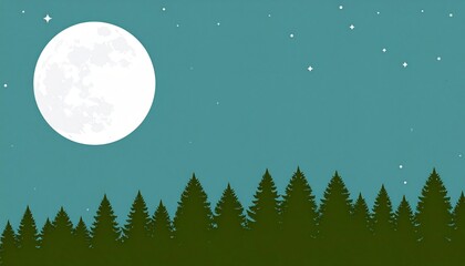 Fototapeta premium Serene nighttime view of a moonlit forest under starry skies nature scene tranquil environment digital illustration