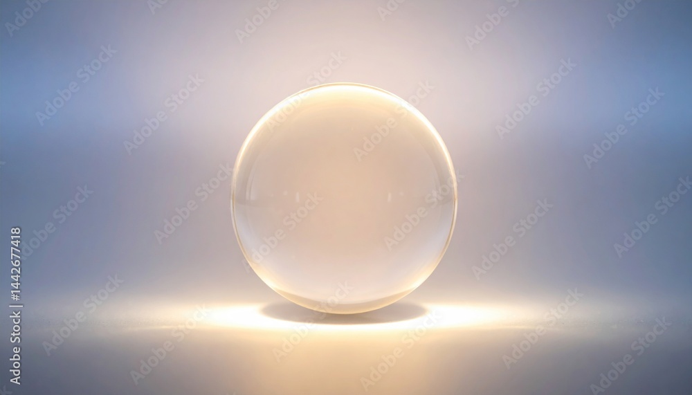 Poster illuminated transparent sphere digital studio 3d rendering minimalist environment central viewpoint 
