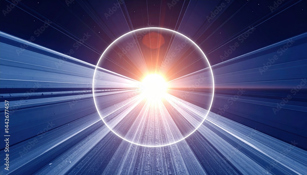 Aufkleber cosmic journey through light waves space digital artwork futuristic environment abstract viewpoint e