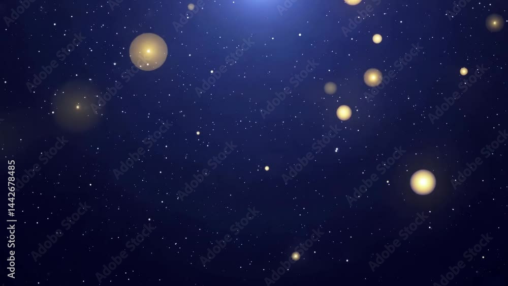 Poster glowing particle light orb floats dark background blue space with magical light and floating sphere