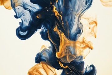 Abstract ink patterns of gold and blue hues.