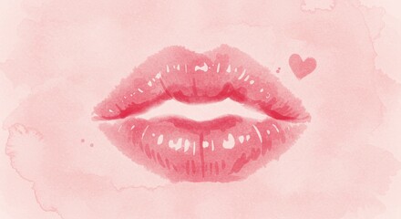 Hand-painted kiss mark with romantic heart symbol