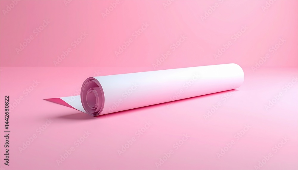 Poster unrolling a blank paper scroll for creative projects minimalist studio photography pink background c
