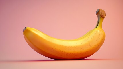 Bright yellow banana with smooth lines, set on a pastel pink background, high-definition realism