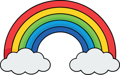 High Quality Rainbow Vector Illustration Featuring Floating Clouds – Perfect for Children’s Educational Materials, Kids’ Art, and Creative Digital Design Projects for Modern Stock Collections