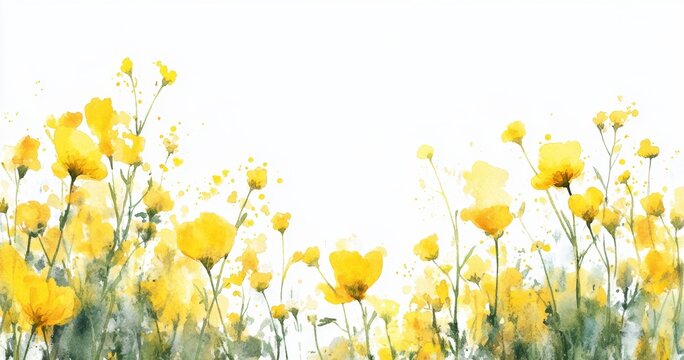 Watercolor yellow flower field