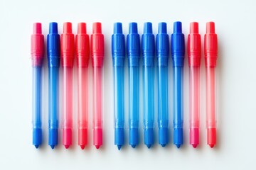 Red and blue pens in a row
