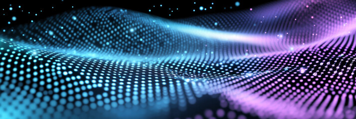 Obraz premium Abstract digital wave with flowing particles and dynamic lights, futuristic background