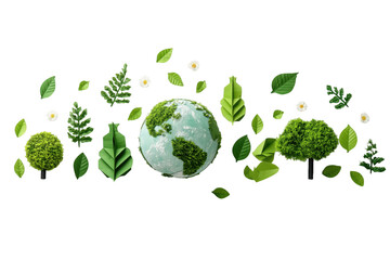 Globe Surrounded By Lush Leaves And White Flowers isolated on a transparent background