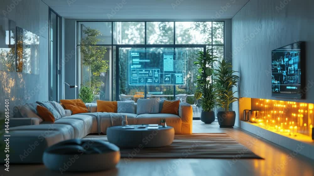 Poster a sleek and modern smart home automation interface featuring ai-powered technology for seamless cont