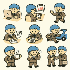 Businessman working on computer, analyzing data, and engaging in various tasks with enthusiasm