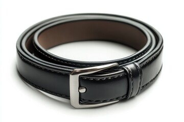 A black leather belt rolled
