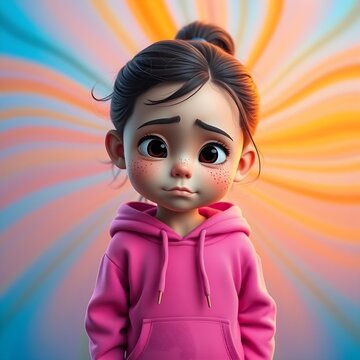 Ni&ntilde;a peque&ntilde;a decepcionada haciendo un puchero. Lleva una sudadera rosa.