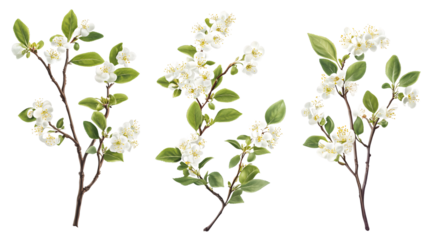 Professional Myrtle Twig with White Flowers Isolated on White Background