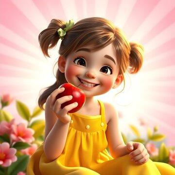 ni&ntilde;a feliz comiendo su manzana siguiendo una dieta sana