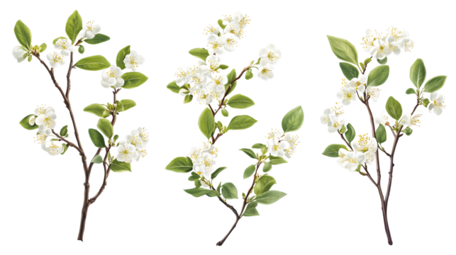 Professional Myrtle Twig with White Flowers Isolated on White Background