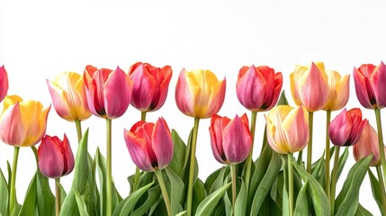Naklejka premium Vibrant round panels featuring blooming tulips on white background.