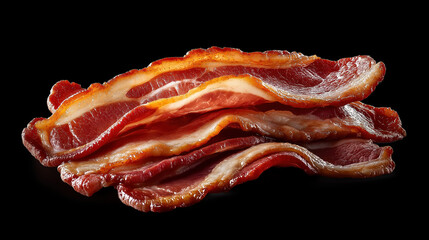 Deliciously cooked bacon strips on a dark background
