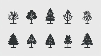 Obraz premium Various Tree Icons, Flat Style