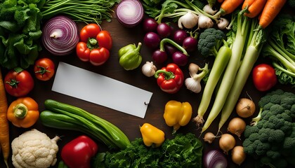 Fresh Vegetables and Herbs on Wooden Background