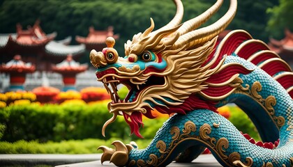Mythical Dragon Statue in Temple Grounds